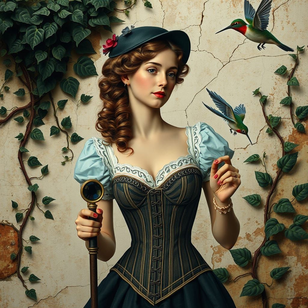 A Noble Lady Amidst Ancient Fresco, Gothic Elegance