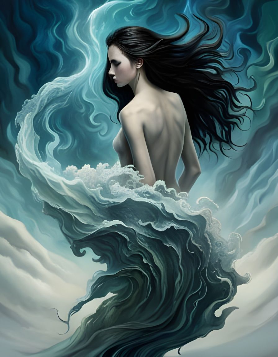 Water Elemental Woman in Biopunk Style