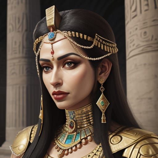 Egyptian Queen Portrait Near Ancient Temple