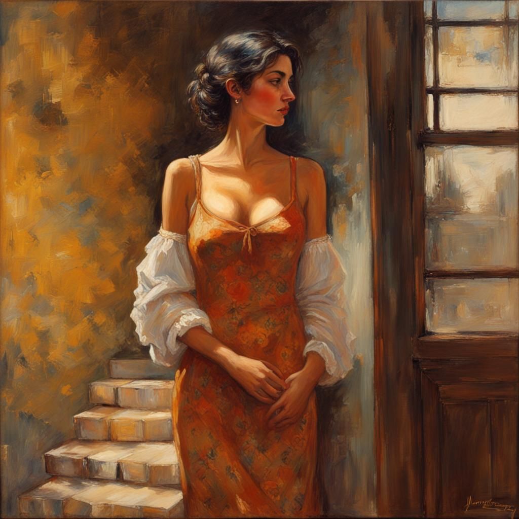 Poetic Oil Painting of Love and Longing