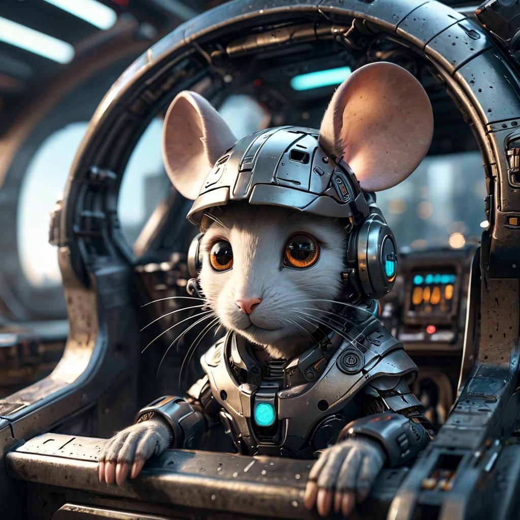 Mouse in Mecha Cat Cockpit: Futuristic Fantasy