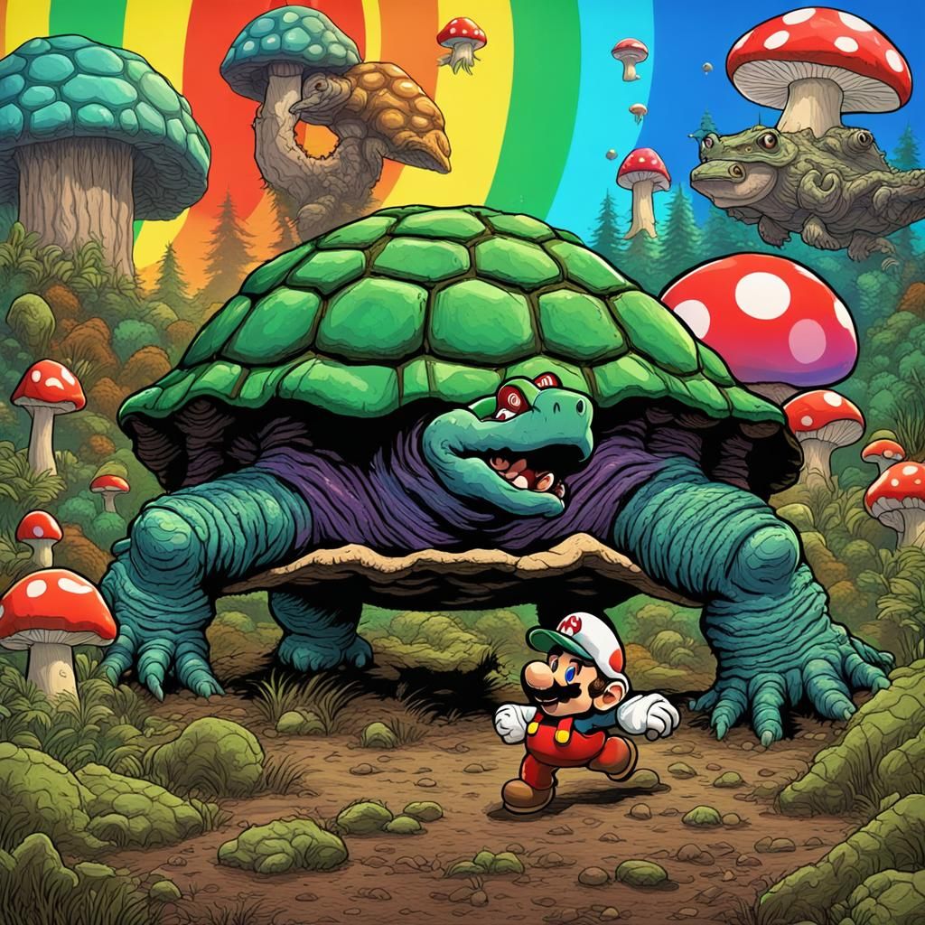 Biomechanical Super Mario Kicks Turtle in Ito Style