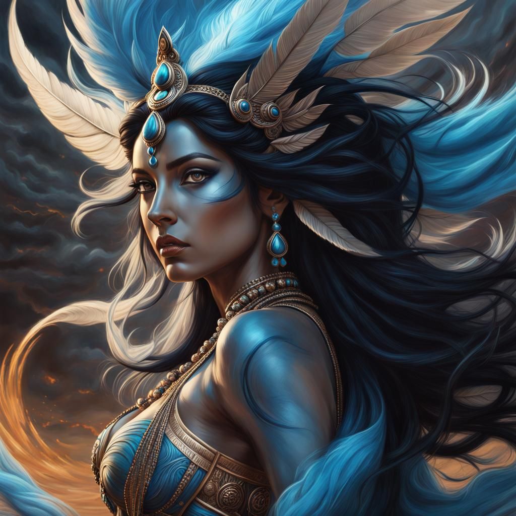 Ishtar: Mythical Goddess in Charcoal Sketch Style