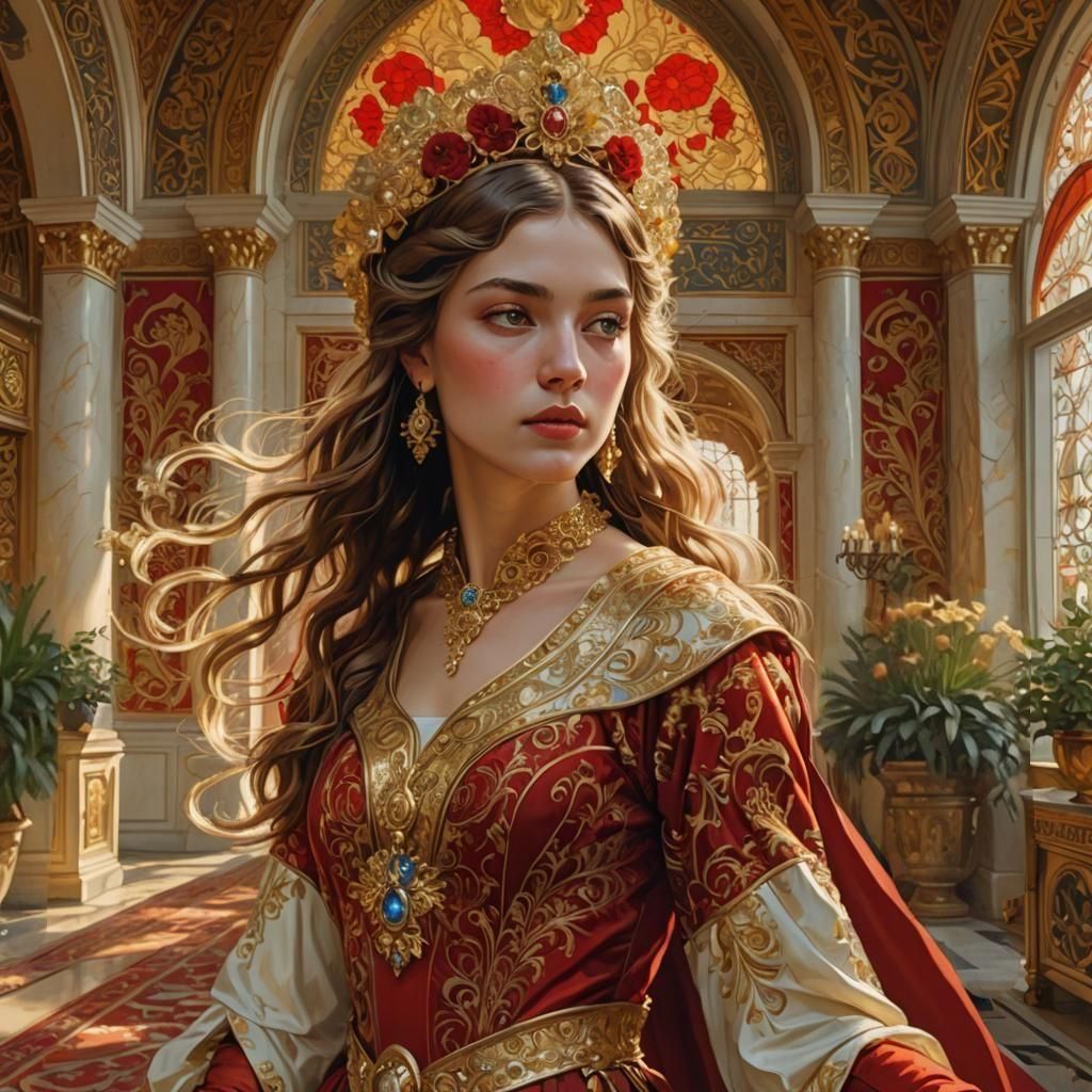 Byzantine Princess Portrait in Art Nouveau Style
