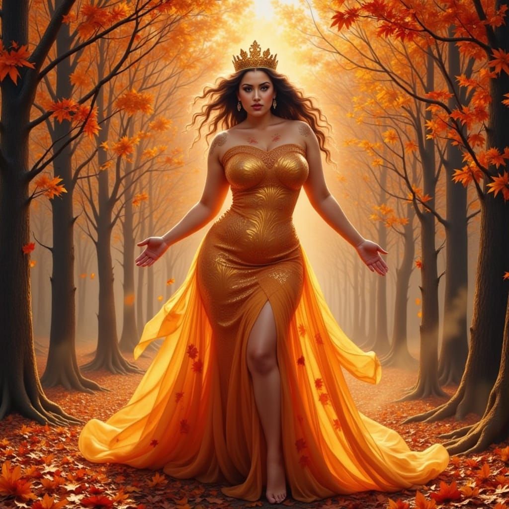 Autumn Queen Radiating Power in Leafy Splendor