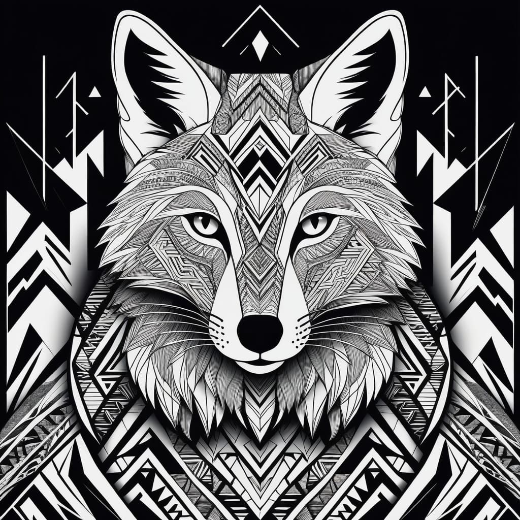 Monochrome tribal art fox image logo