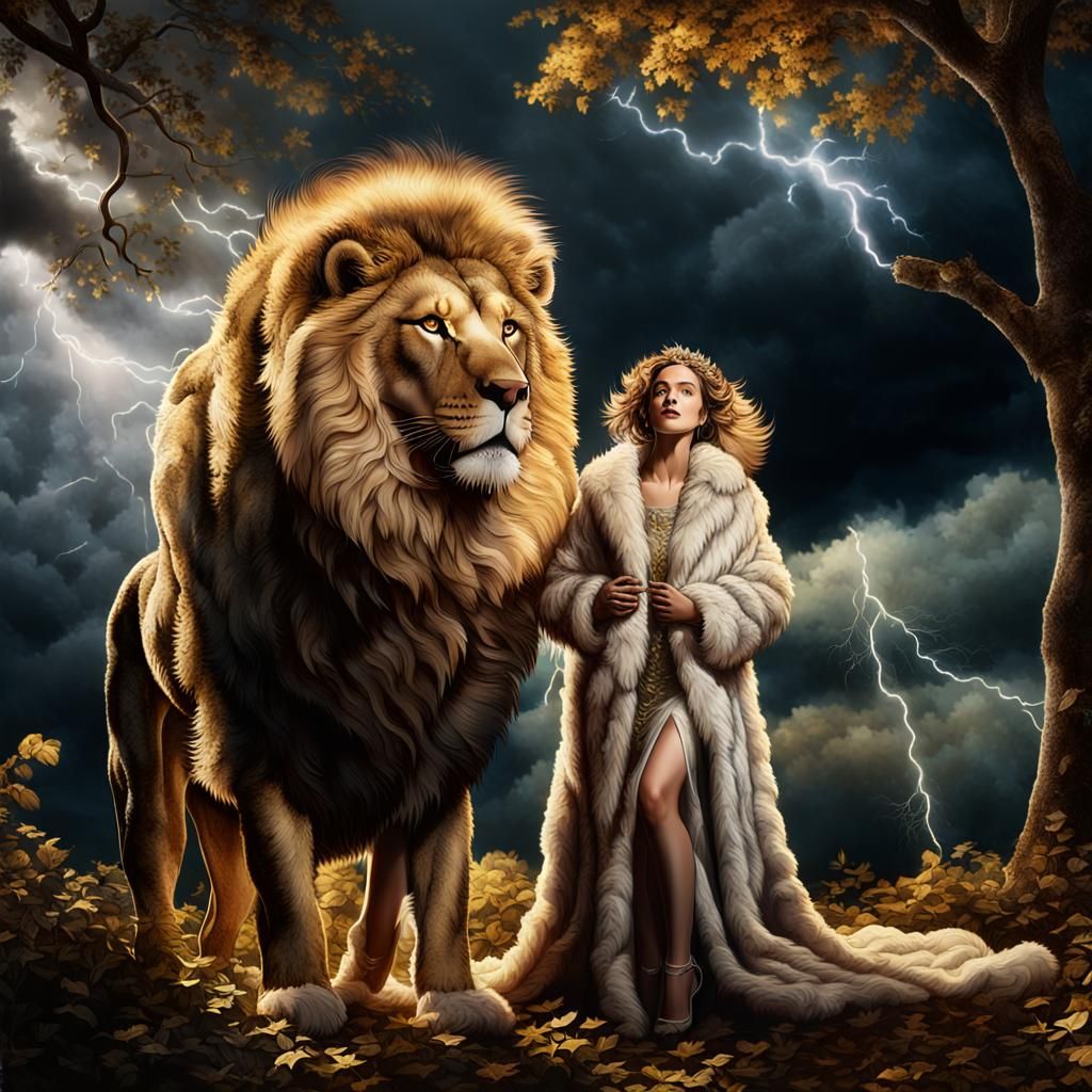 Lady and Lion in Storm, Mythical Realism