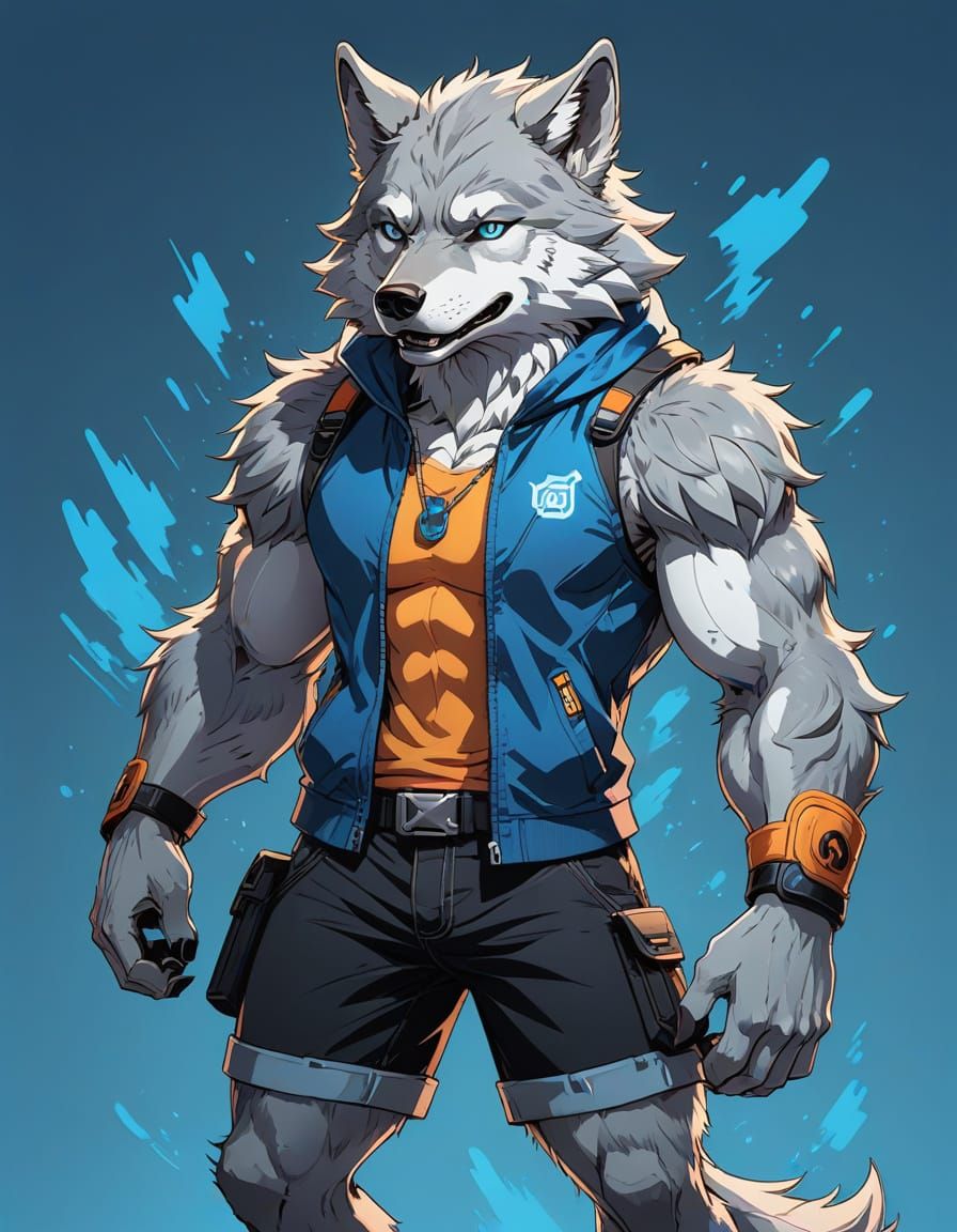 Vibrant Wolf Character in Dynamic Manga Style
