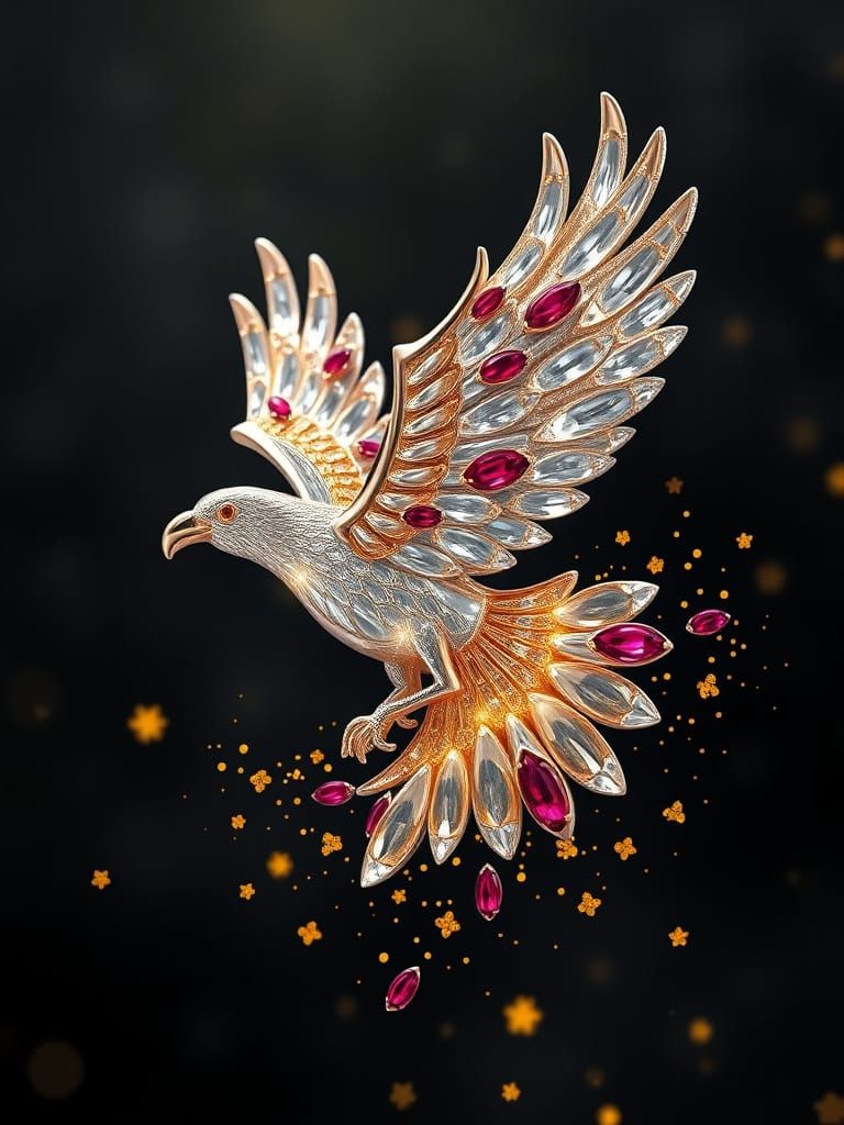 Silver Eagle Brooch with Crystal and Gem Accents