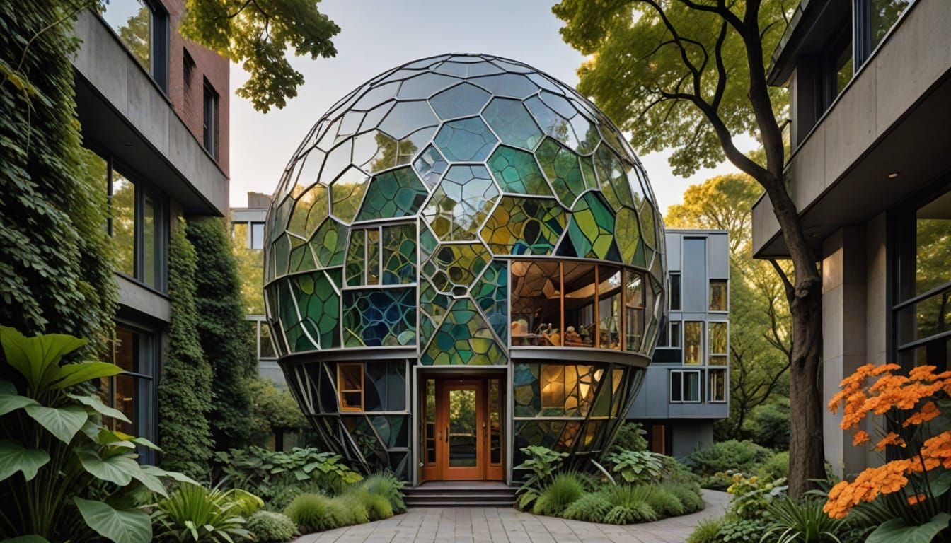 Surreal Honeycomb Metropolis Radiates Golden Light