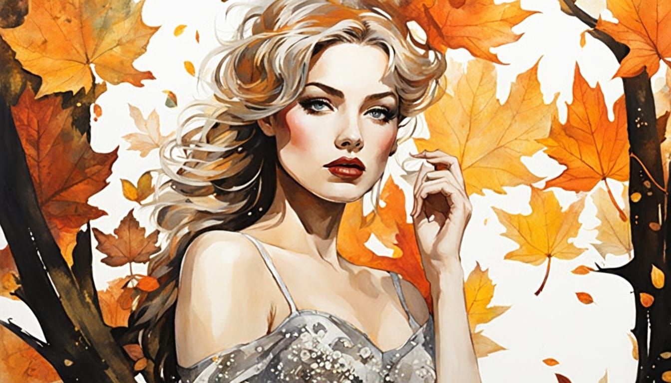 Galaxy Drips into Cityscape with Autumn Leaves