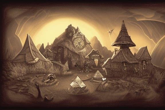 Steampunk Dice on Village Map: Fantasycore Art