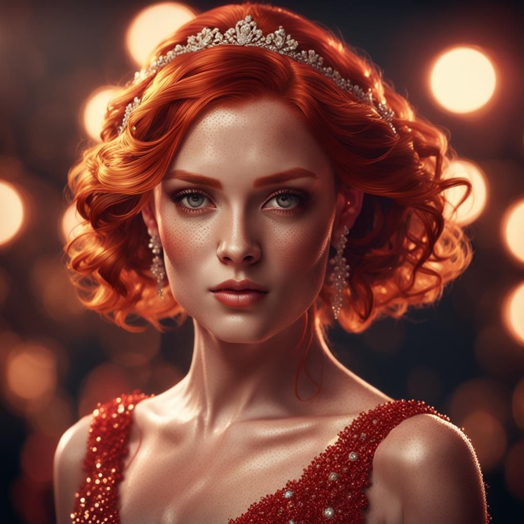 Beautiful Red-Haired Woman Portrait in Splash Art Style