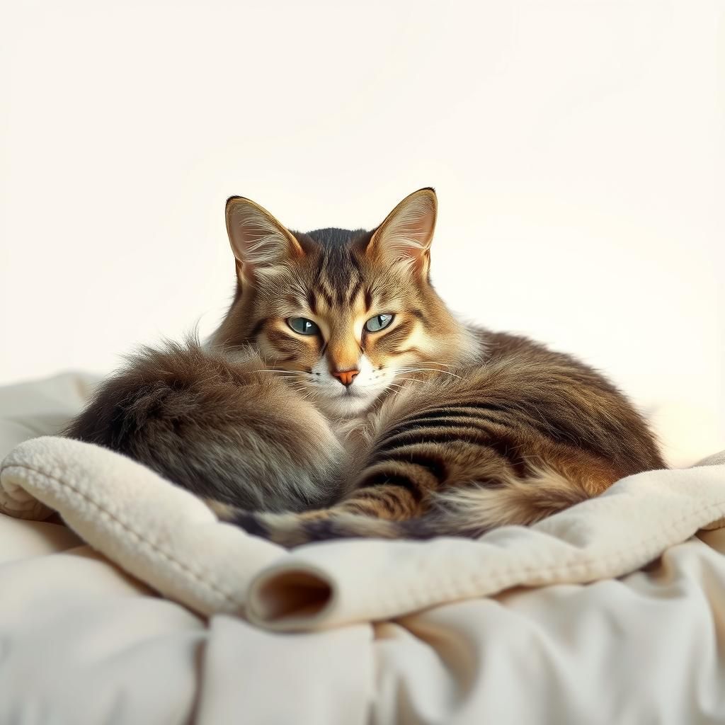 Realistic Tabby Cat on Pastel Bed