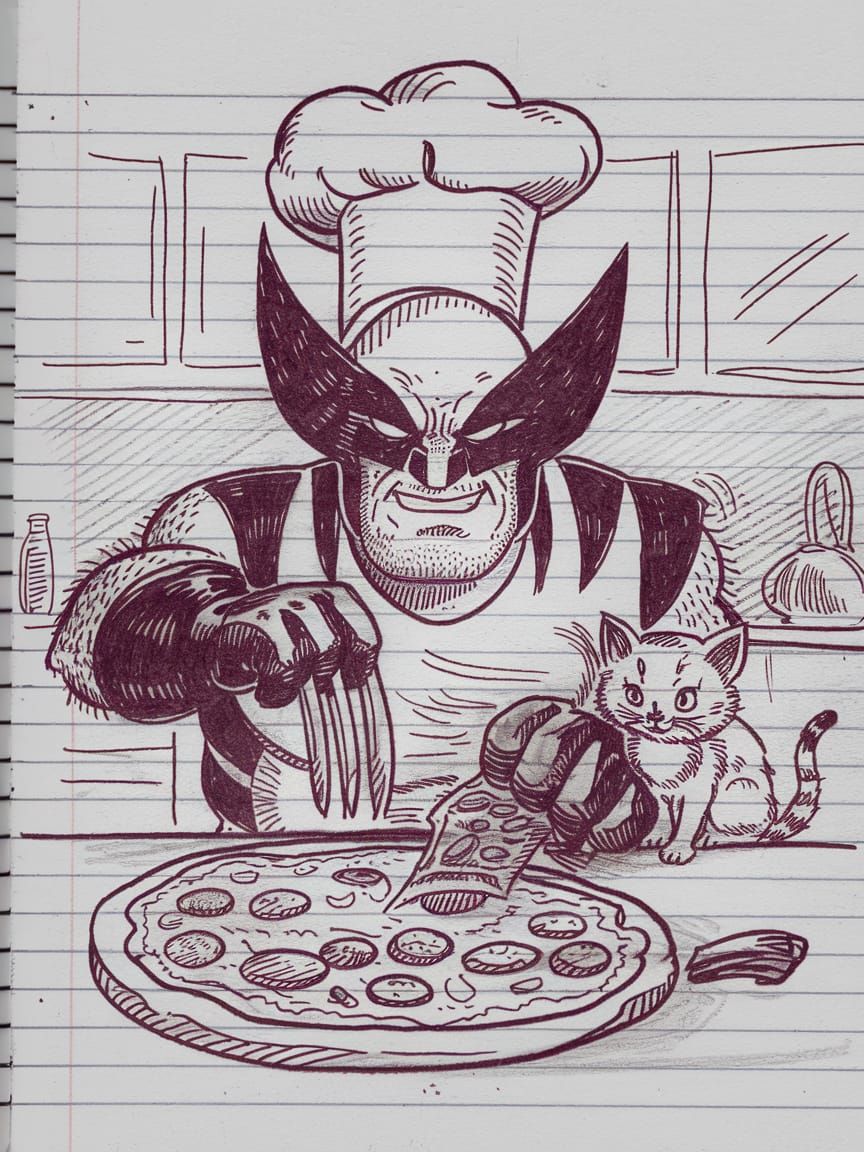 Wolverine Making Pizza: A Chef's Doodle