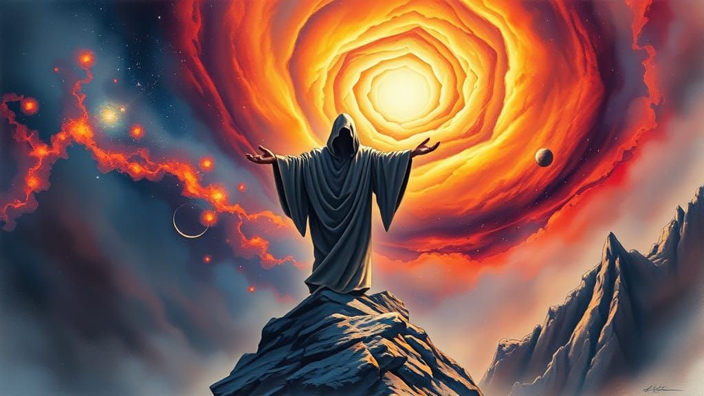 Lone Figure Reaching for Cosmos in Watercolour Style