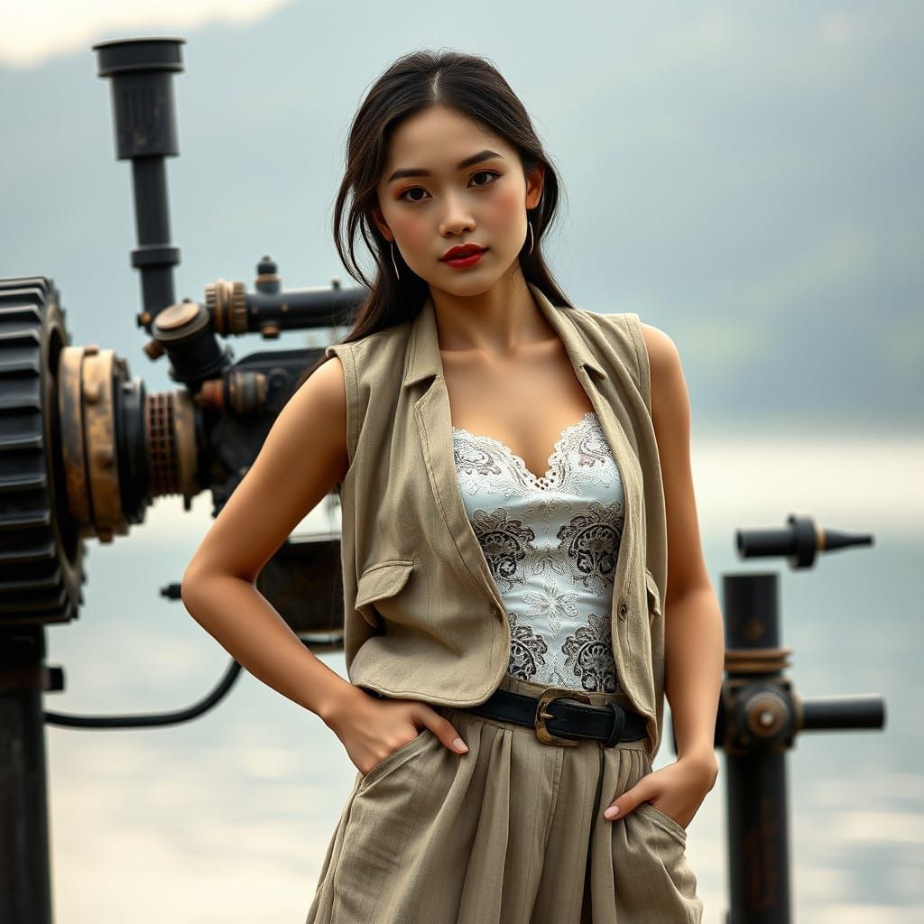 Elegant Vietnamese Beauty in Steampunk Attire