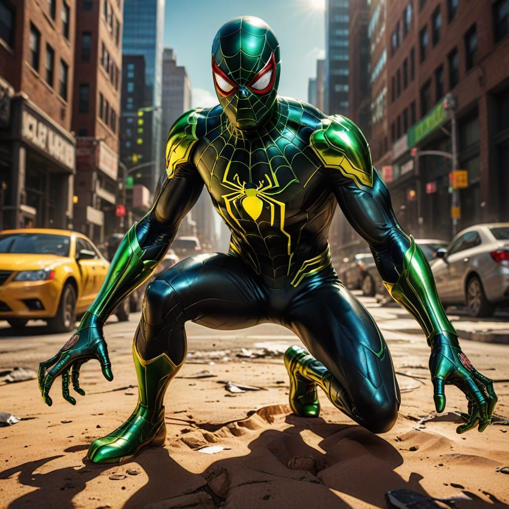 Spiderman with Shifting Colors in Comic Book Style