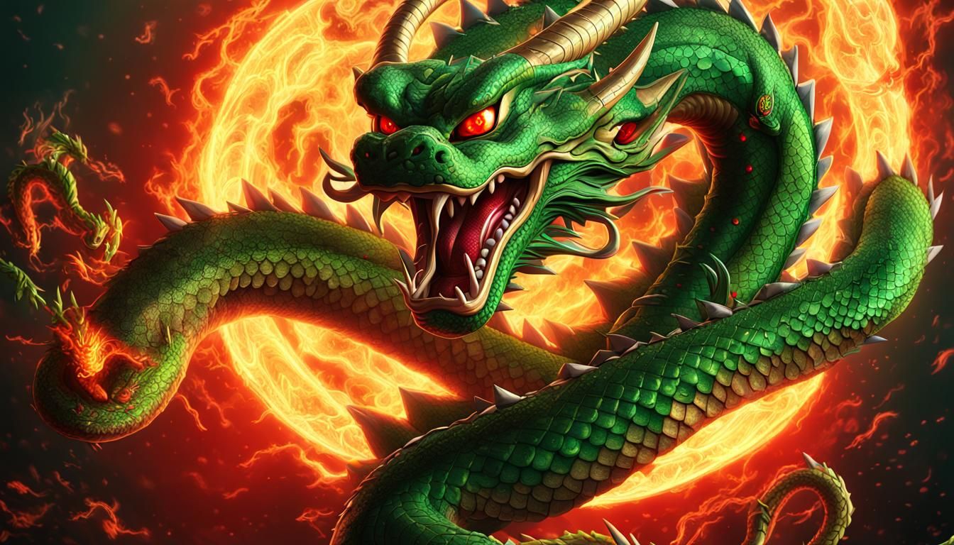 Majestic Shenron: Green Dragon with Red Eyes