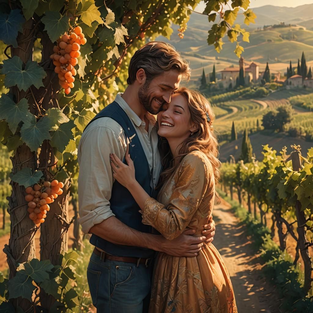 Romantic Couple in Tuscan Vineyard: Fantasy Art