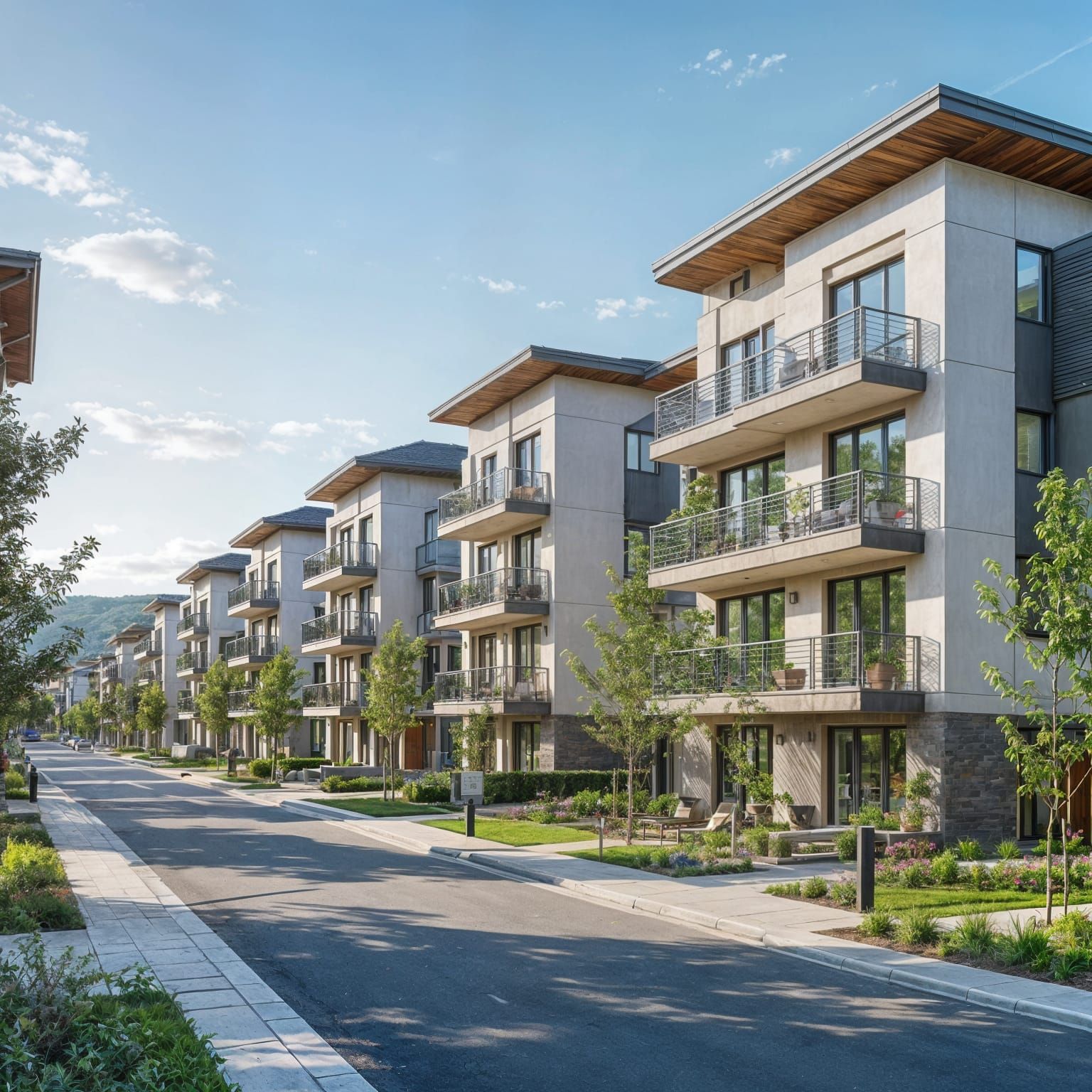 Elegant Modern Residential Buildings on Sunny Street