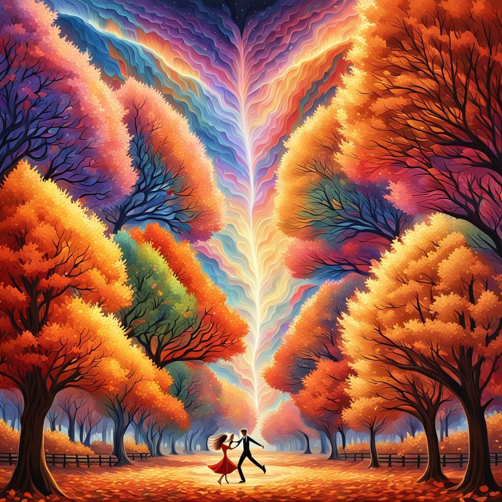 Mother Dancing in Autumnal Central Park: Surreal Digital Art