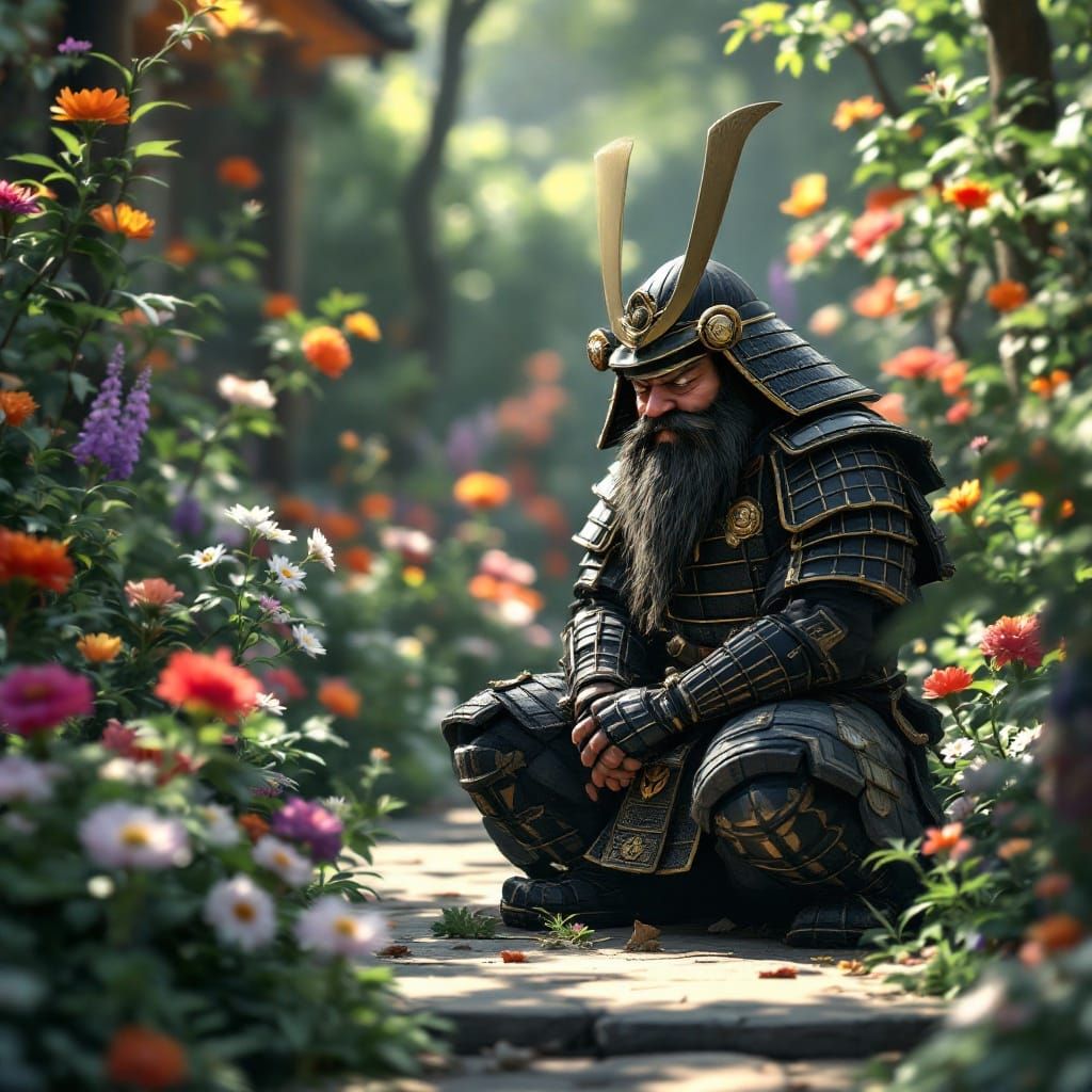 Samurai Garden Gnome in Anime Style