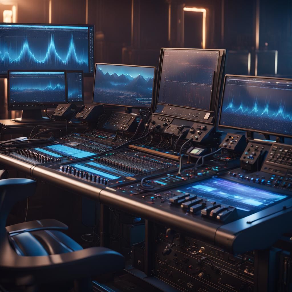 Detailed Mixing Console with Sound Waves in Realistic Style