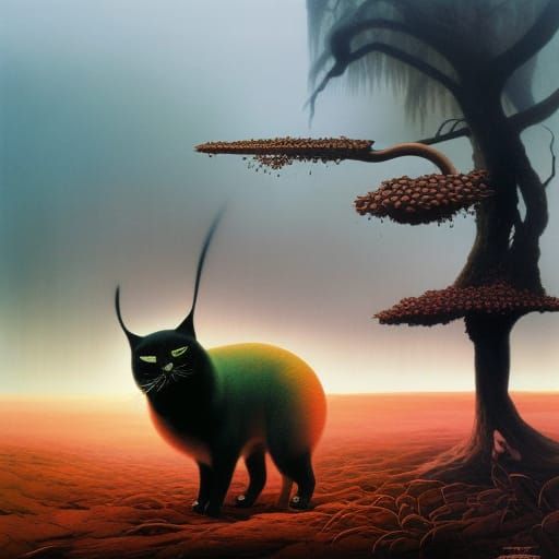 Surreal Cat-Coffee Tree Hybrid Digital Painting
