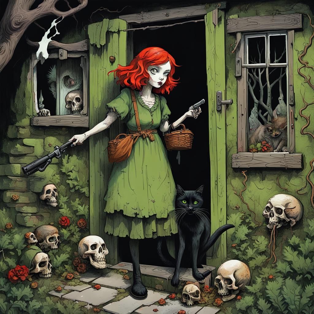 Peasant Girl Stalks Witch in Bone Cottage Graffiti Art