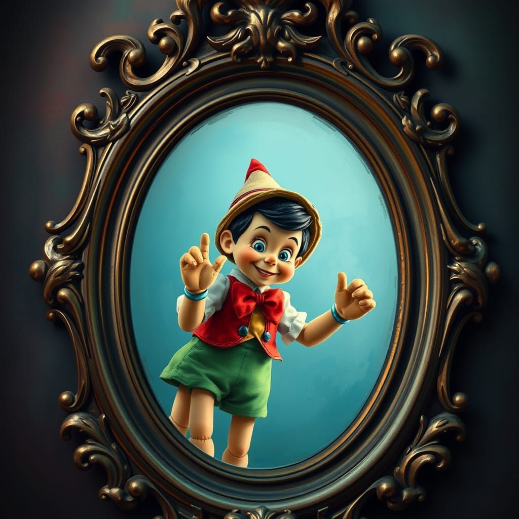 Pinocchio and the Antique Mirror: A Whimsical Reflection