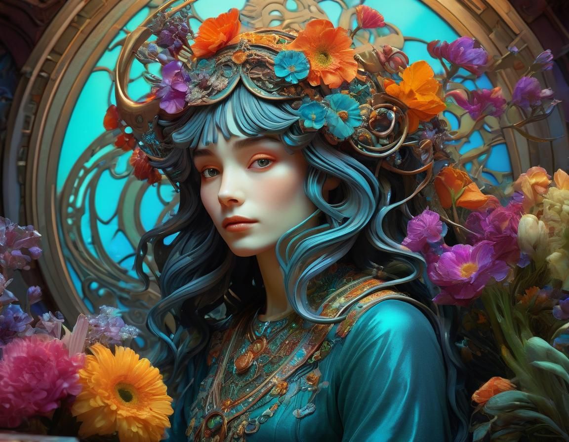 Alien Woman at Table in Art Nouveau Style