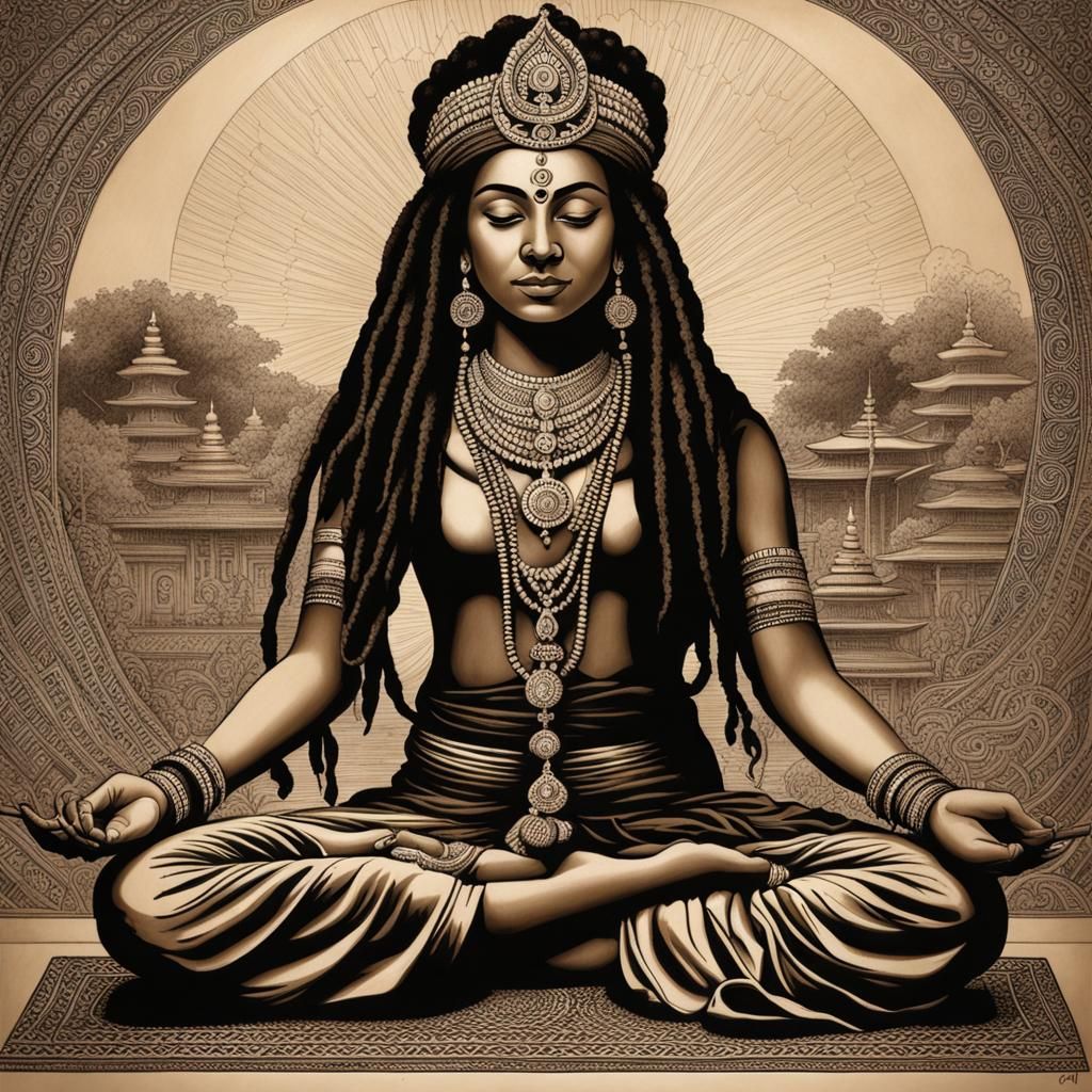 Inspirational Pencil Sketch of Yogini in Padmasana