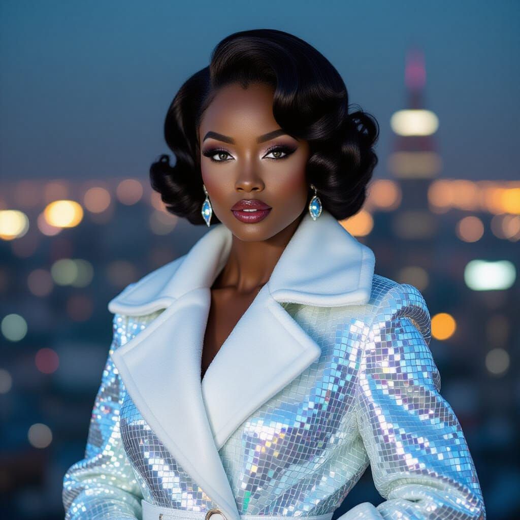 A photograph of a striking African American woman with capti...