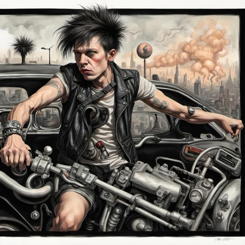 Cyberpunk Illustration with Hyperrealistic Details