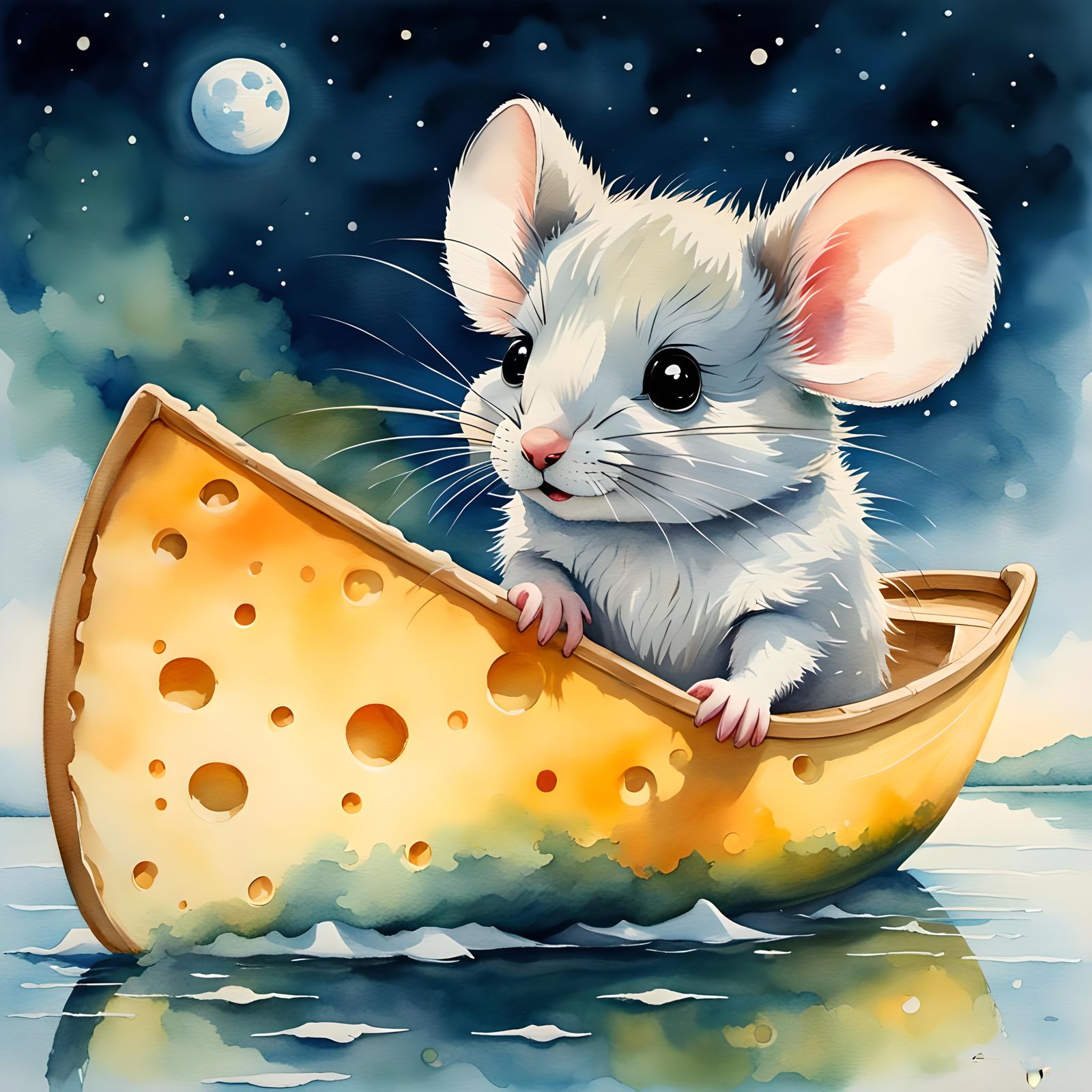 A Cute Mouse on a Cheese Boat