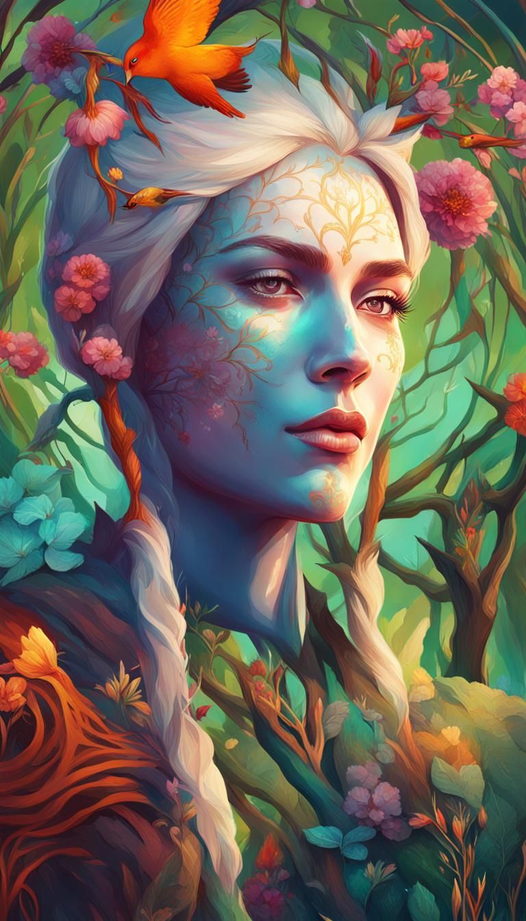 Pagan Woman Portrait in Art Nouveau Style