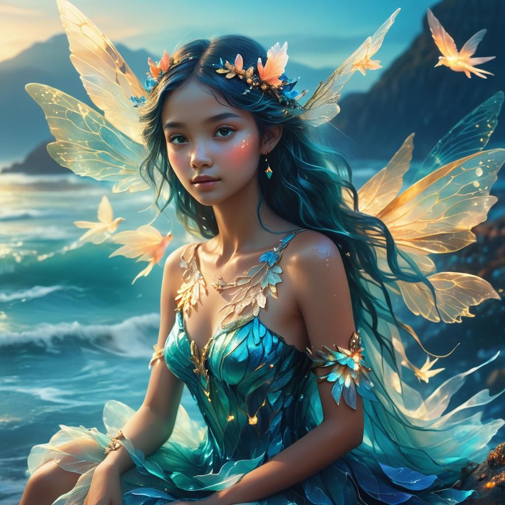 Coral Fairy Portrait in Magical Realism Style
