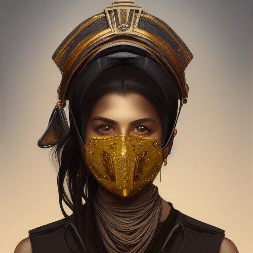 Woman with Gold German Shepherd Mask, Detailed Portrait