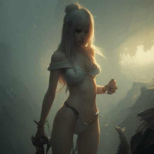 Fantasy Woman in Dark Art Nouveau Style