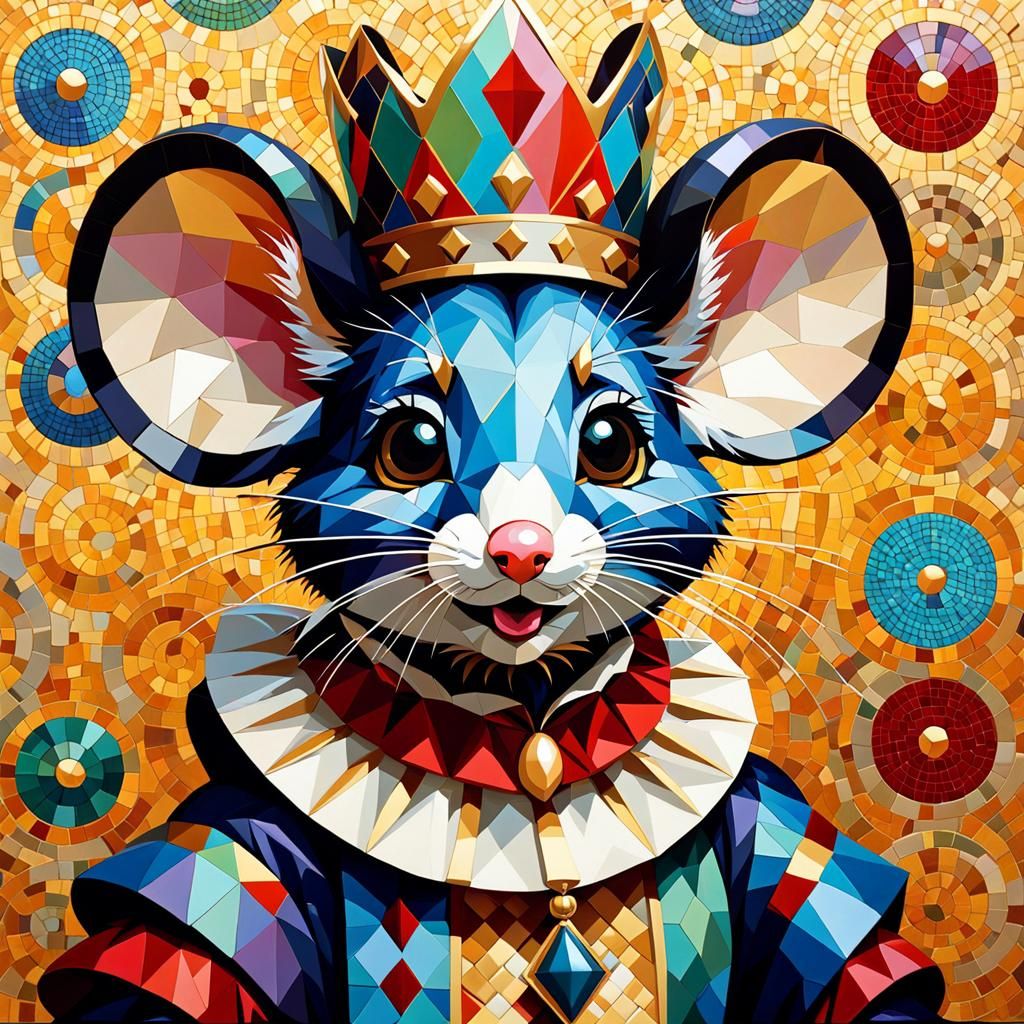 Anthropomorphic Mouse Jester in Mosaic Style