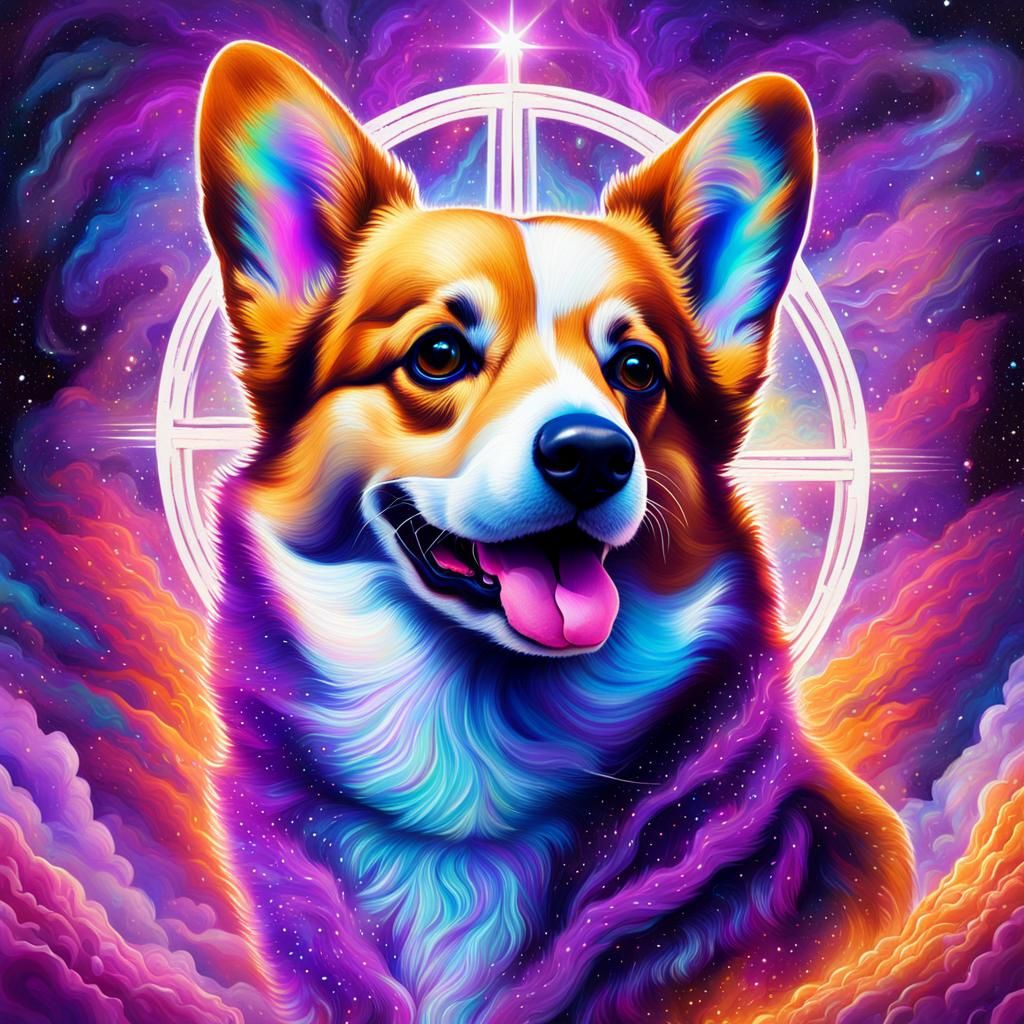 Cosmic Corgi Radiating Peace and Joy