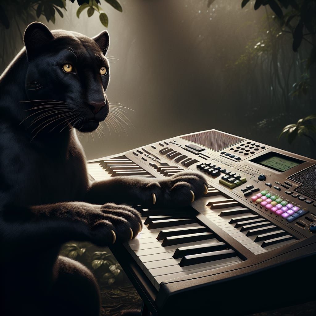 Panther Plays Keyboard in Jungle Scene