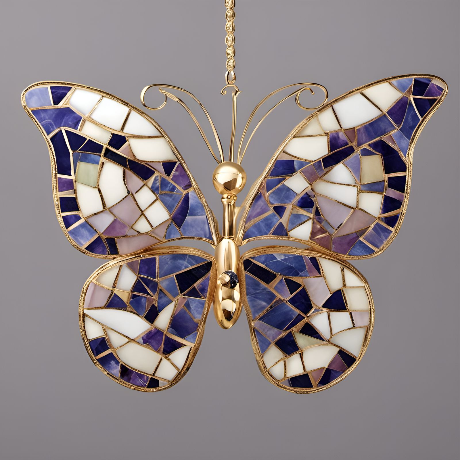 Luxurious Gold Butterfly with Mosaic Marble Glass Wings