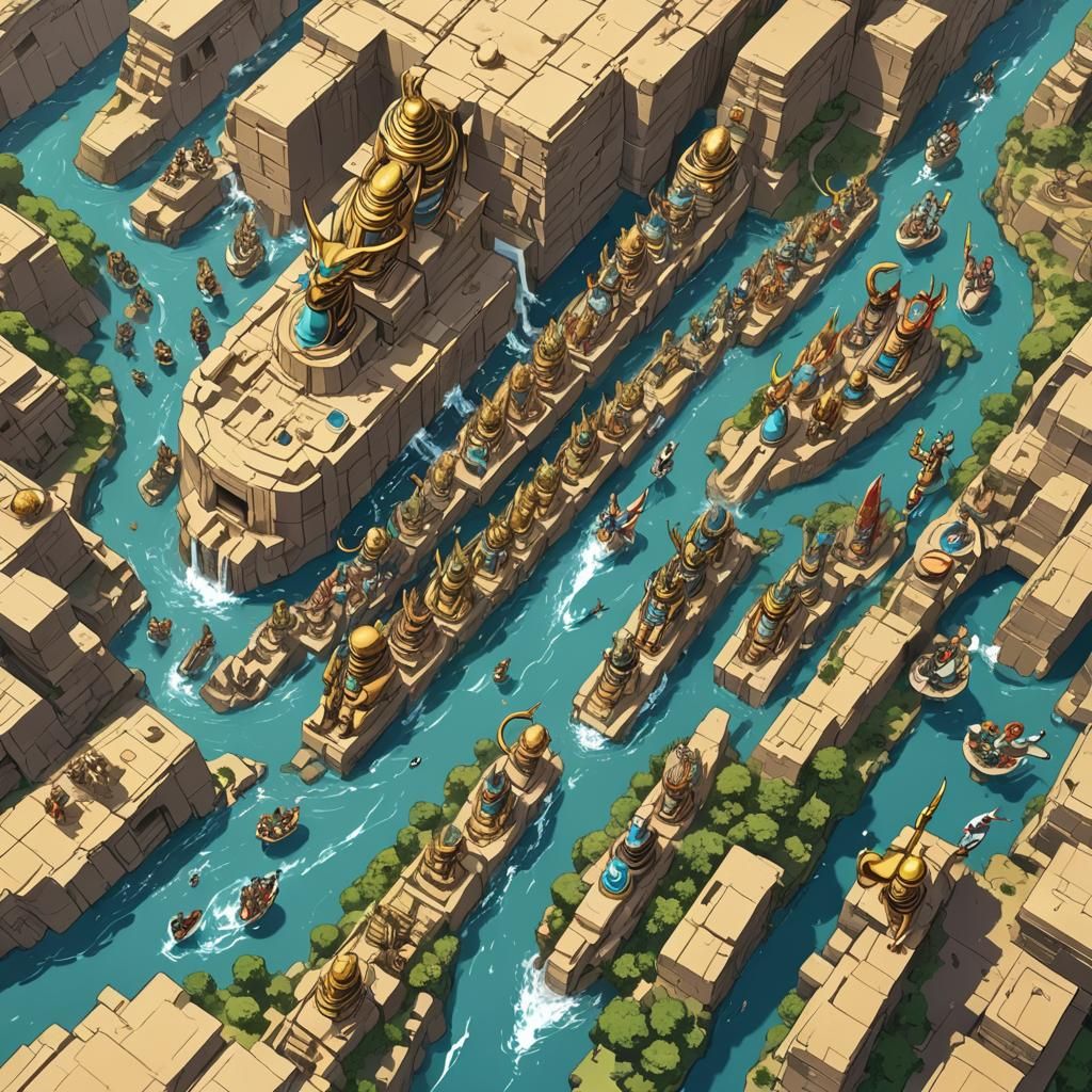 Egyptian Gods Create a River: Anime Style