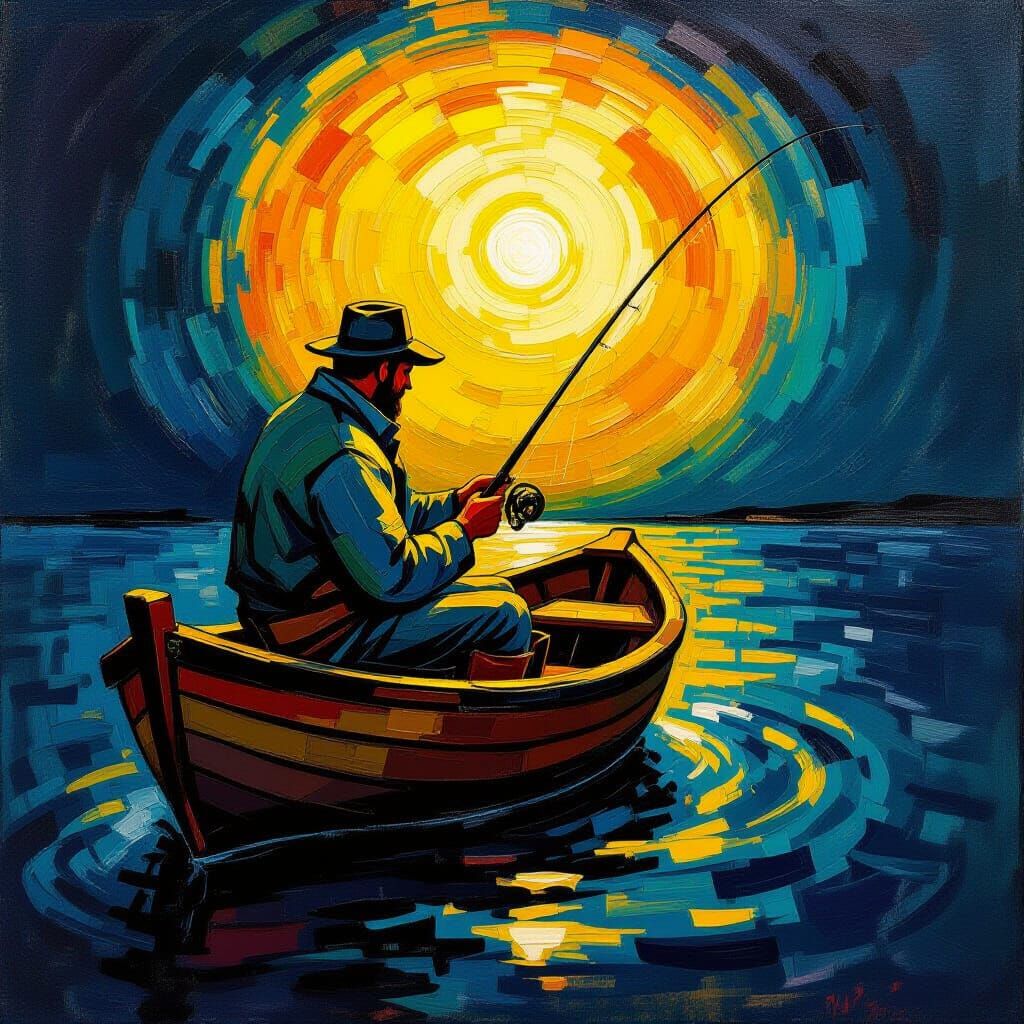 Night Fishing: Expressionist Impasto Oil Painting
