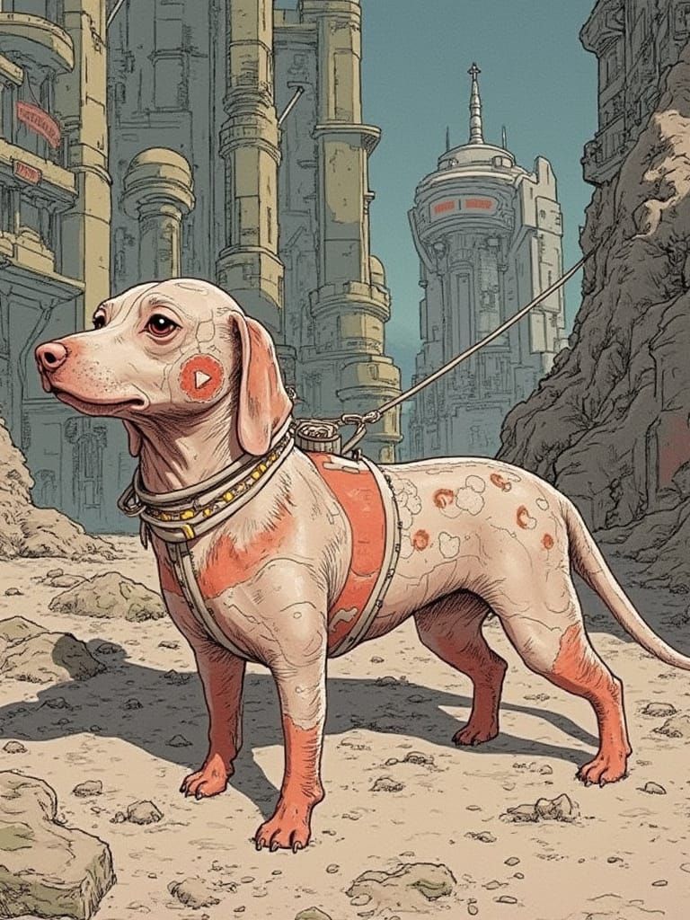 Futuristic Cyberpunk Hero Dog in Cityscape