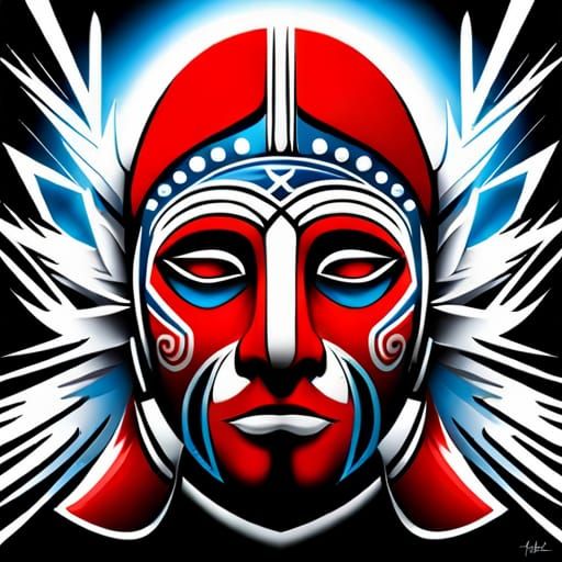Patriotic Tribal Mask in Graffiti Splash Art Style