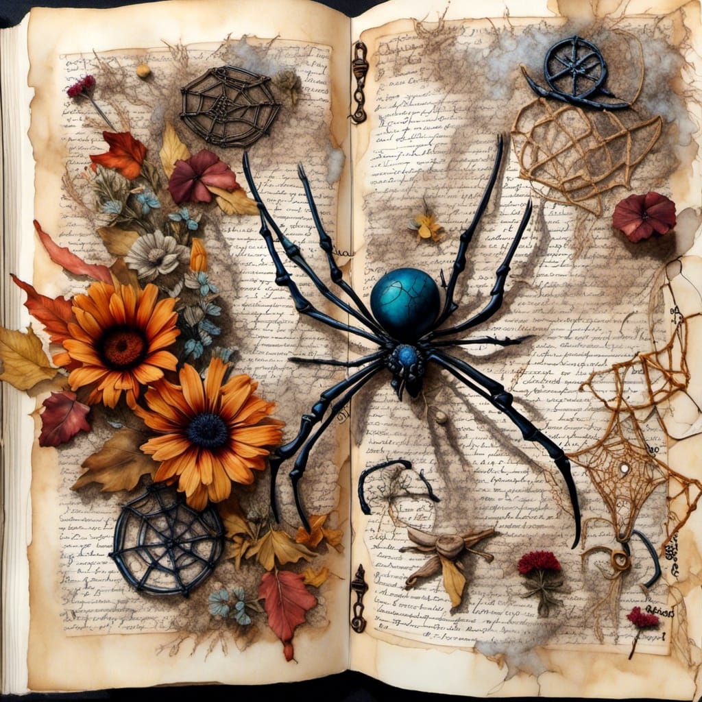 Antique Spellbook Page with Natural Adornments