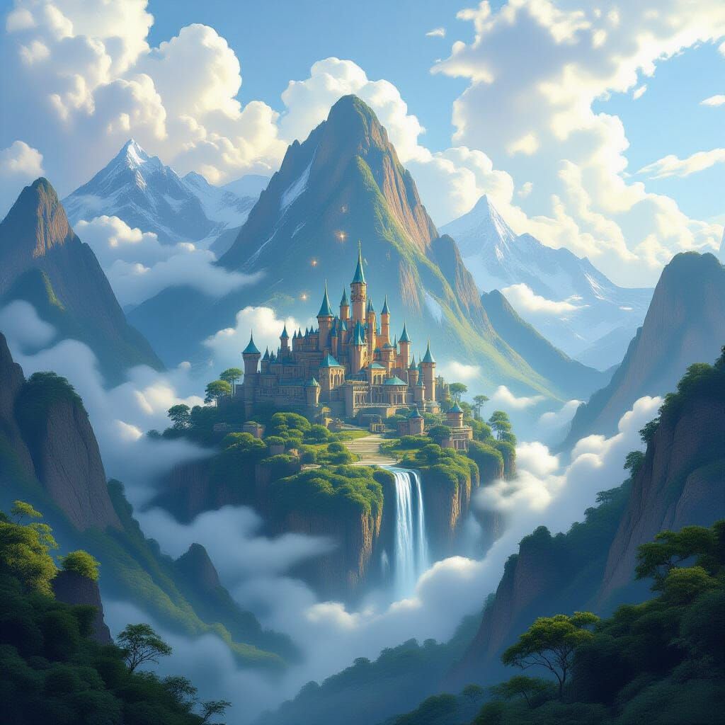 Fairies inhabit Floating Island in Hyperrealistic Style